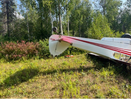 NTSB23LA064 Photograph 2 – View of empennage and fuselage, from the NTSB investigation of Piper PA-18 accident near Skwentna, Alaska, August 22, 2023
