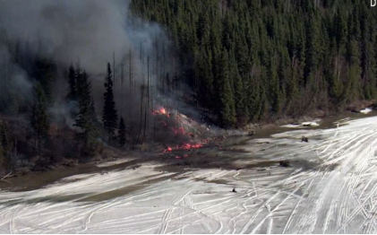 Photograph 2 – View of the accident site from the air, from the NTSB investigation of Douglas C54D accident near Fairbanks, Alaska, April 23, 2024