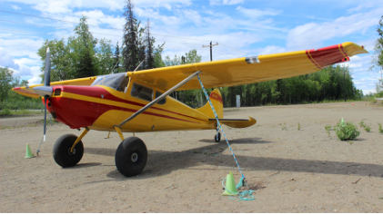 [ANC24LA042] Photograph 1 – Front view of accident airplane, from the NTSB investigation of Cessna 170A accident near Willow, Alaska, June 1, 2024