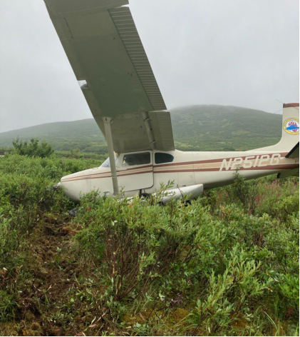 Photograph 2 – View of the left side of the airplane., from the NTSB investigation of Cessna 182B accident near King Salmon, Alaska, August 24, 2024