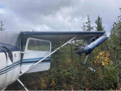 Photograph 2 – View of damage to the left wing, from the NTSB investigation of Cessna 170 accident near Mckinley Village, Alaska, September 17, 2024