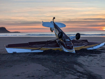 Photograph 1 – Accident airplane inverted, from the NTSB investigation of Aviat A1 accident near Seward, Alaska, October 27, 2024