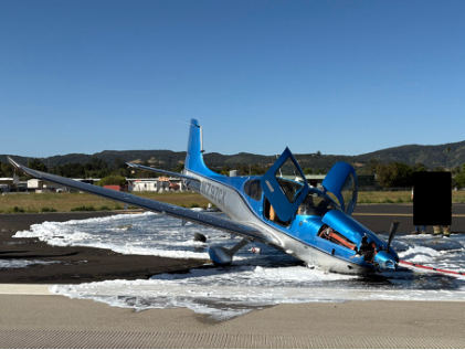 Photograph 2 – Accident airplane at accident location, from the NTSB investigation of Cirrus Design CORP SR22T accident near San Luis Obispo, California, May 23, 2025