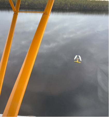 Photograph 1 – View of airplane where it came to rest, from the NTSB investigation of Cessna A185F accident near Trapper Creek, Alaska, May 21, 2025