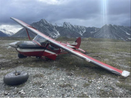 Photograph 1 – Image of wings, fuselage, and empennage, from the NTSB investigation of Cessna 170B accident near Denali Park, Alaska, June 25, 2025