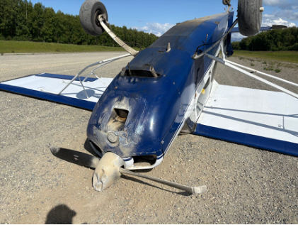 Photograph 3 – View of accident airplane at accident site, from the NTSB investigation of Champion 7ECA accident near Wasilla, Alaska, July 2, 2025