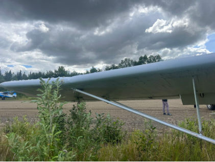 Photograph 2 – Image of damage to right wing, from the NTSB investigation of Piper PA-18-150 accident near Dillingham, Alaska, July 12, 2025