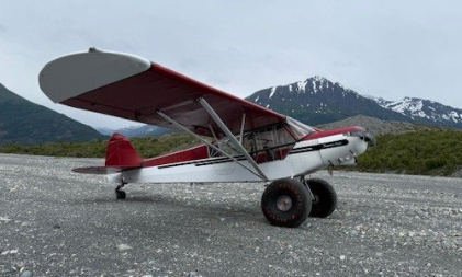 Photograph 2 – Image of right wing, fuselage, and empennage, from the NTSB investigation of Piper PA-18-135 accident near Palmer, Alaska, July 11, 2025