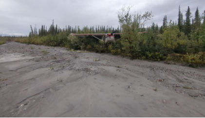Photograph 3 – Image of accident airplane at accident site, from the NTSB investigation of Cessna 180G accident near Delta Junction, Alaska, August 19, 2025