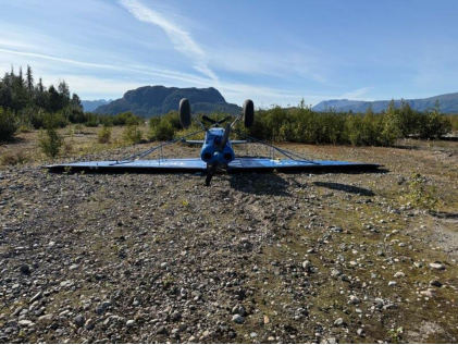 Photograph 2 – View of airplane nose to tail, from the NTSB investigation of Piper PA-18-150 accident near Willow, Alaska, August 18, 2025