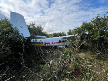 Photograph 1 – Accident airplane at accident site, from the NTSB investigation of Helio H-395 accident near Pilot Point, Alaska, August 21, 2025