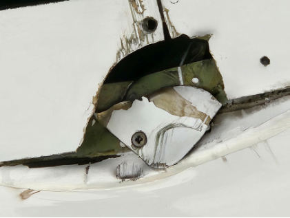 Photograph 2 – Damage to lower spar cap in the left wing, from the NTSB investigation of Cessna 208B accident near Healy, Alaska, September 23, 2025