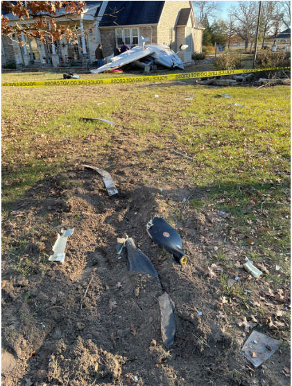 Photograph 6 – Wreckage Path (NTSB IIC), from the NTSB investigation of Cirrus Design CORP SR22 accident near Canton, Texas, December 27, 2023