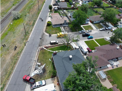 Photograph 1 – Accident site, from the NTSB investigation of Beech V35A accident near Arvada, Colorado, June 7, 2024