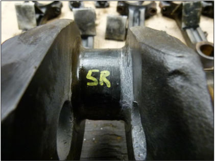 Photograph 7 – Engine examination – No. 5 connecting rod journal, from the NTSB investigation of Beech V35A accident near Arvada, Colorado, June 7, 2024