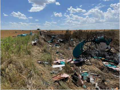 Photograph 4 – Debris Field, from the NTSB investigation of Waco YKC accident near Selden, Kansas, June 30, 2024