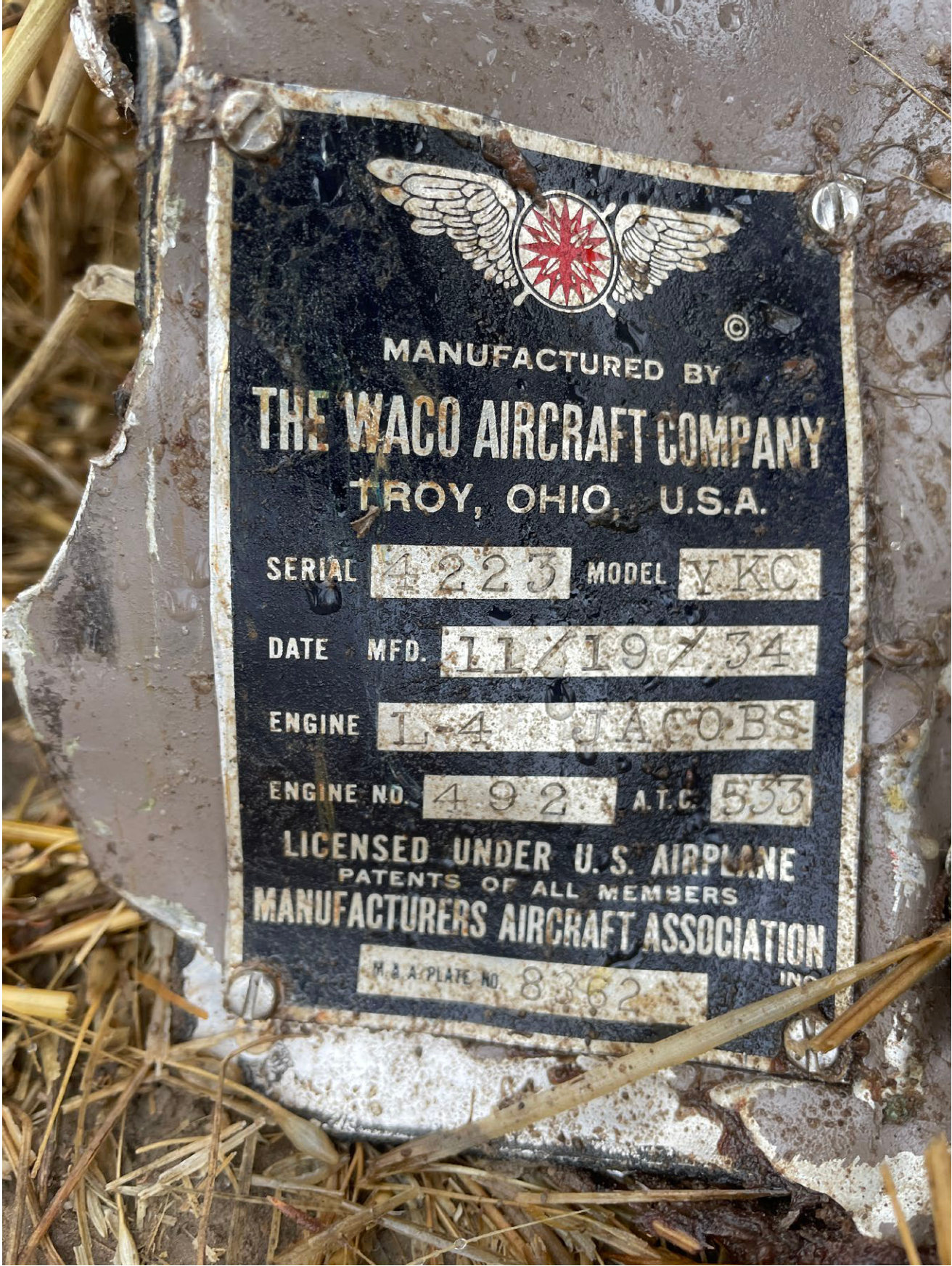 Photograph <built-in method index of str object at 0x7fdee1e72290>, from the NTSB investigation of Waco YKC accident near Selden, Kansas, June 30, 2024