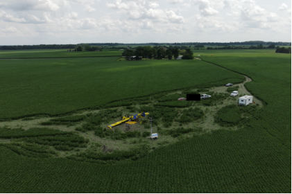 Photograph 2 – Aerial view of accident site, from the NTSB investigation of Air Tractor INC AT-602 accident near Oxford, Indiana, July 22, 2024