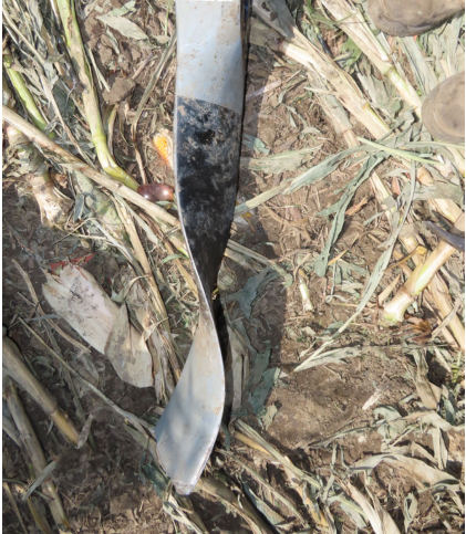 Photograph 8 – Propeller blade, from the NTSB investigation of Piper PA-28-140 accident near Wayne, Nebraska, August 26, 2024