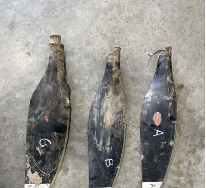 Photograph 7 – Propeller blades, from the NTSB investigation of Piper Aircraft INC PA 46-350P accident near Anderson, Indiana, September 6, 2024