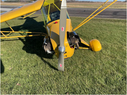 Photograph 2 – Front View of Accident Airplane, from the NTSB investigation of Piper J3C accident near Buffalo, Minnesota, November 17, 2023