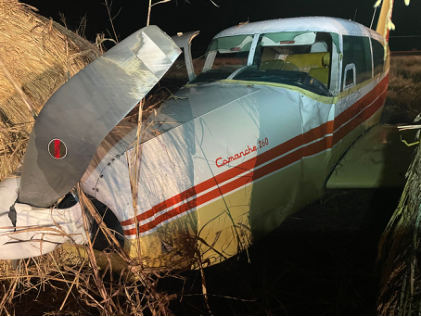 Photograph 2 – Airplane at accident site viewed from left front, from the NTSB investigation of Piper PA-24-260 accident near Anthony, Kansas, December 12, 2023