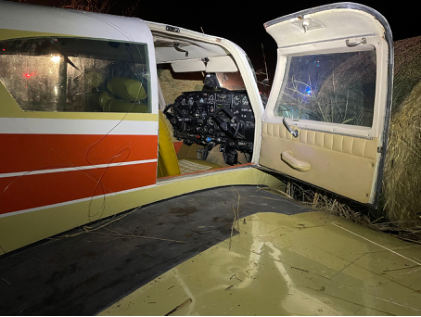 Photograph 3 – Airplane at accident site viewed from right rear, from the NTSB investigation of Piper PA-24-260 accident near Anthony, Kansas, December 12, 2023