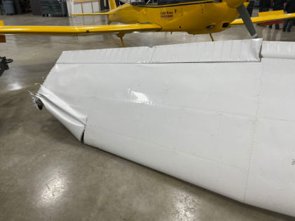 Photograph 2 – Right Wing Damage, from the NTSB investigation of Piper PA-28-181 accident near Watertown, South Dakota, February 25, 2024