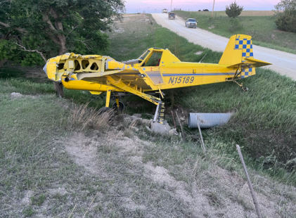 Photograph 1 – Accident Airplane Overview, from the NTSB investigation of Air Tractor INC AT-502 accident near Covert, Kansas, May 19, 2024