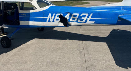 Photograph 1 – View of damage to fuselage, from the NTSB investigation of Cessna 172I accident near Ada, Oklahoma, June 13, 2024