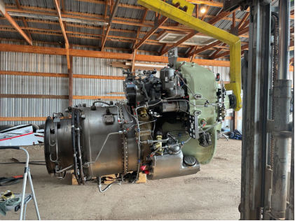 Photograph 8 – View of the engine removed from the airframe, from the NTSB investigation of Thrush Aircraft INC S2R accident near Hebron, North Dakota, June 17, 2024