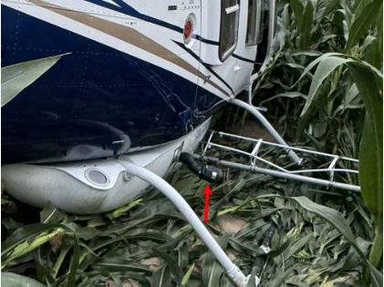 Photo 9 - Remnants of the agricultural load hose, from the NTSB investigation of Bell 206L-3 accident near Thorntown, Indiana, July 8, 2024