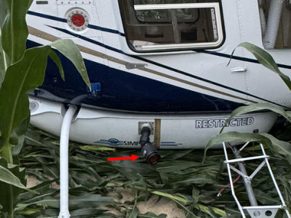 Photo 8 – Remnants of the agricultural load hose, from the NTSB investigation of Bell 206L-3 accident near Thorntown, Indiana, July 8, 2024
