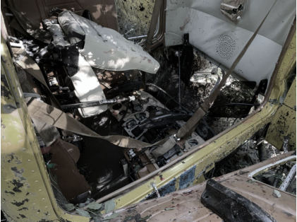 Photograph 2 – View of Airplane Cabin. Note flap handle position, from the NTSB investigation of Cessna 180 accident near Le Roy, Michigan, July 14, 2024