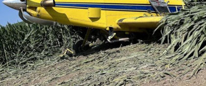 Photograph 1 – Airplane at Accident Site, Left Side, from the NTSB investigation of Air Tractor AT-602 accident near Oakland, Nebraska, July 17, 2024