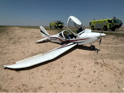 Photograph 1 – Accident airplane with damaged right wing, from the NTSB investigation of Amateur-built EV97 accident near Midland, Texas, July 29, 2024