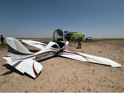 Photograph 2 – Accident airplane with damaged right wing, from the NTSB investigation of Amateur-built EV97 accident near Midland, Texas, July 29, 2024
