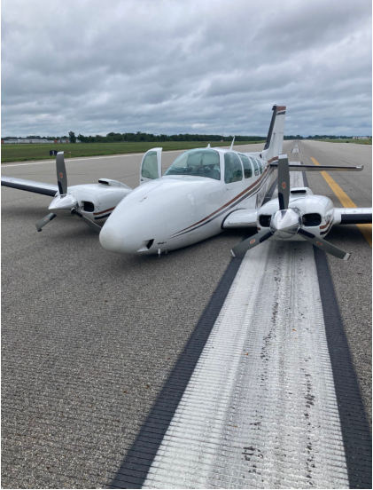 Photograph 1 – Accident Airplane Overview, from the NTSB investigation of Beech 58 accident near Kalamazoo, Michigan, August 6, 2024