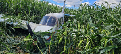 Photograph 1 – Airplane at accident site, from the NTSB investigation of Piper PA-28-140 accident near East Troy, Wisconsin, September 2, 2024