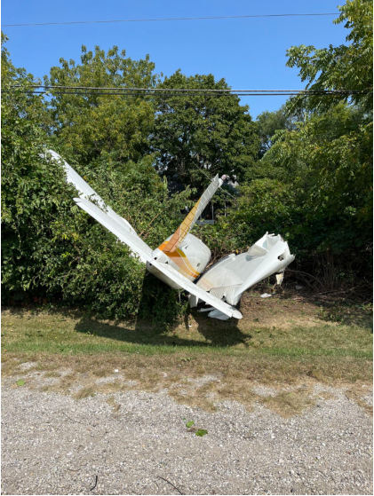 Photograph 2 – Closeup of Airplane Wreckage at Accident Site, from the NTSB investigation of Piper PA-28-140 accident near Schaumburg, Illinois, September 11, 2024