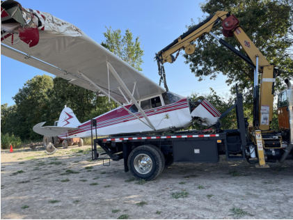 Photograph 3 – Airplane Wreckage After Recovery, from the NTSB investigation of Piper PA-12 accident near Cumberland, Wisconsin, September 12, 2024