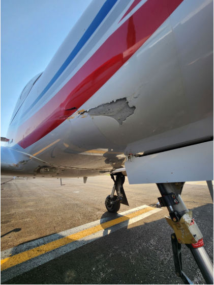 Photograph 1 – Fuselage Damage, from the NTSB investigation of Diamond DA42 accident near Mandan, North Dakota, September 1, 2024