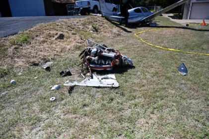 Photograph 4 – Separated engine, from the NTSB investigation of Cirrus Design CORP SR22 accident near Lakeway, Texas, September 25, 2024