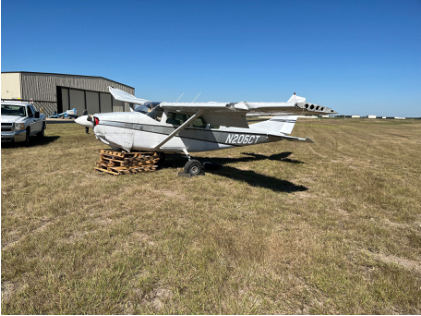 Photograph 2 – Left Wing Damage, from the NTSB investigation of Cessna 210-5(205) accident near Bryan, Texas, September 27, 2024
