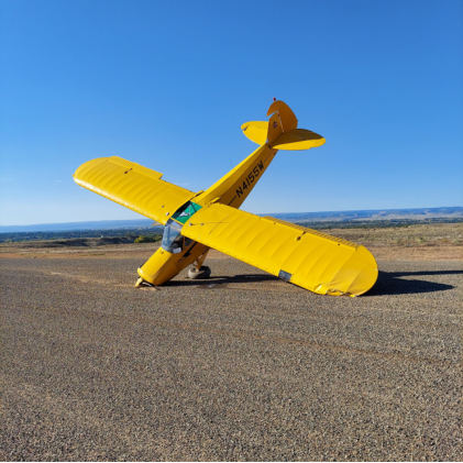Photograph 1 – Airplane at accident site, from the NTSB investigation of Piper PA-18-150 accident near Delta, Colorado, September 28, 2024