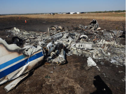 Photograph 2 – Wreckage Overview Closeup, from the NTSB investigation of Beech C99 accident near Norfolk, Nebraska, October 8, 2024