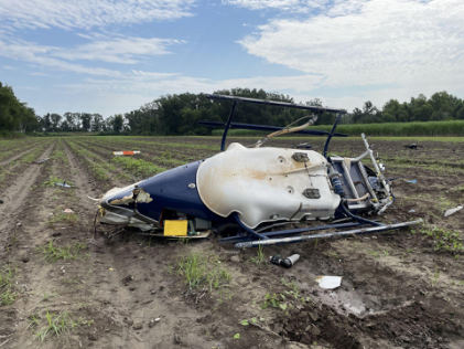 Photograph 3 – Fuselage at the accident site (NTSB photo), from the NTSB investigation of Bell Helicopter Textron 206L-1 accident near Thibodaux, Louisiana, July 23, 2025
