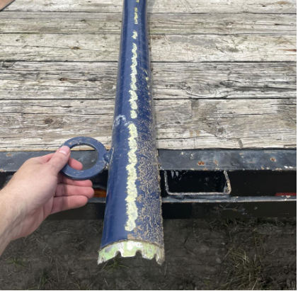 Photograph 7 – Forward landing skid (NTSB photo), from the NTSB investigation of Bell Helicopter Textron 206L-1 accident near Thibodaux, Louisiana, July 23, 2025