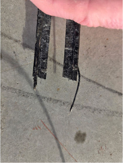 Photograph 3 – Frayed tail rotor belt, from the NTSB investigation of Amateur-built EXEC accident near Plymouth, Indiana, October 11, 2024