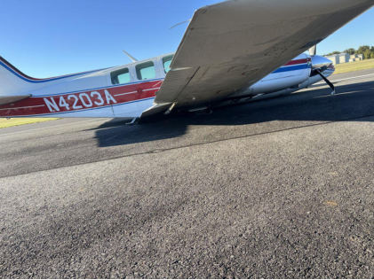 Photograph 2 – Airplane at Accident Site (Airport Manager Photo), from the NTSB investigation of Beech 58 accident near Shreveport, Louisiana, October 16, 2024